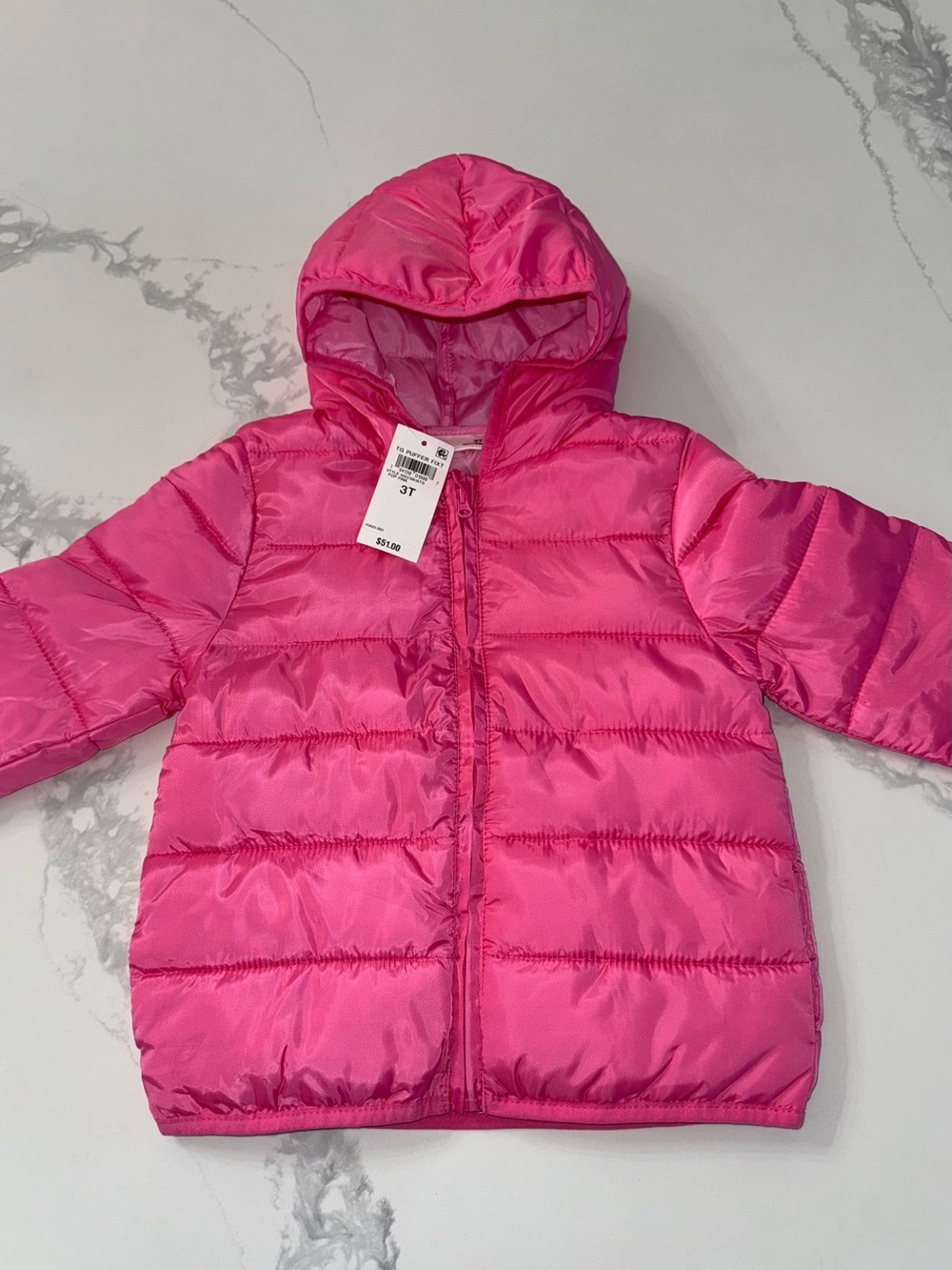 Girls Hot Pink Hooded Puffer Jacket 3T NEW